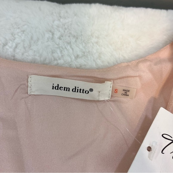 Idem Ditto Tiered Mini Dress Sz SM Metallic Pink LS Balloon Sleeve V Neck Lined - Picture 7 of 12